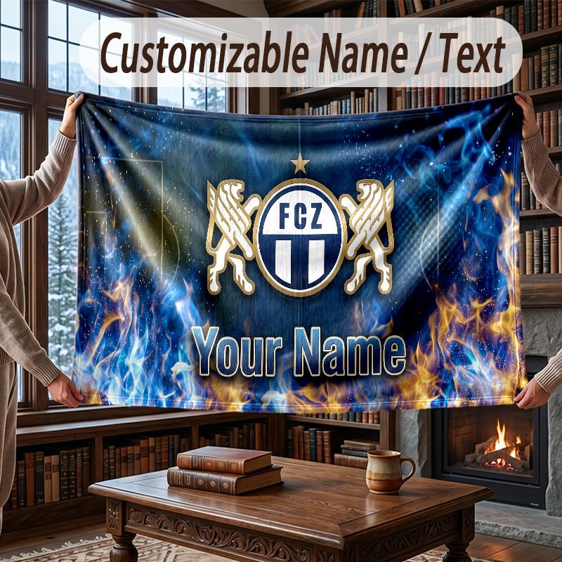 Custom Name Flannel Throw Blanket FC Zürich Pattern Warm Home Decoration
