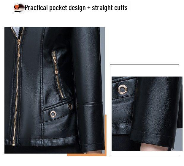 Kurze Damenjacke aus Leder und Pelz mit Samtbesatz: Winter-Oberbekleidung