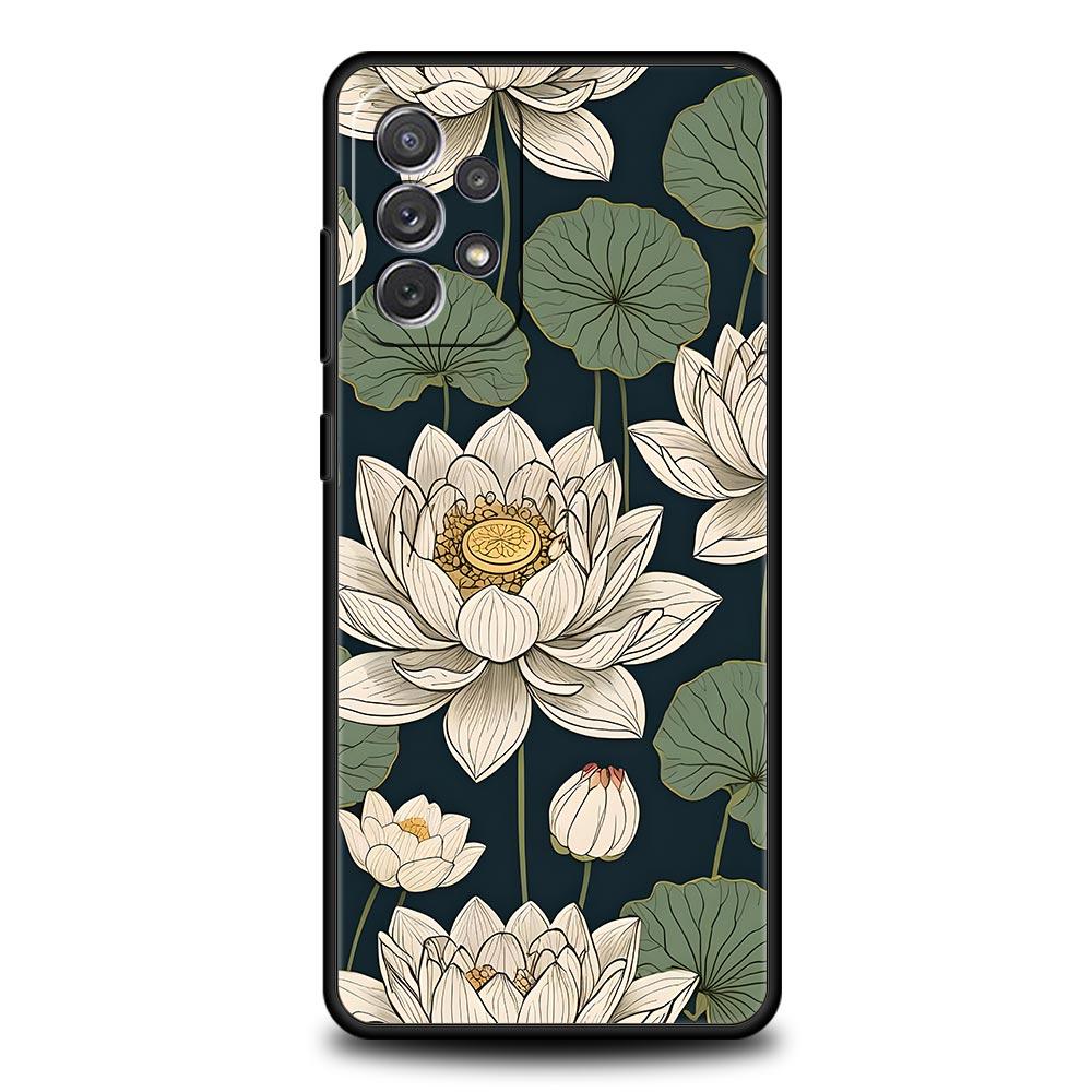 Phone Case For Samsung Galaxy A17 A15 A13 A51 A71 A41 A31 A21S A07 A03S A05 A35 A55 A23 A25 A33 A53 A73 5G Cover Lotus Pattern