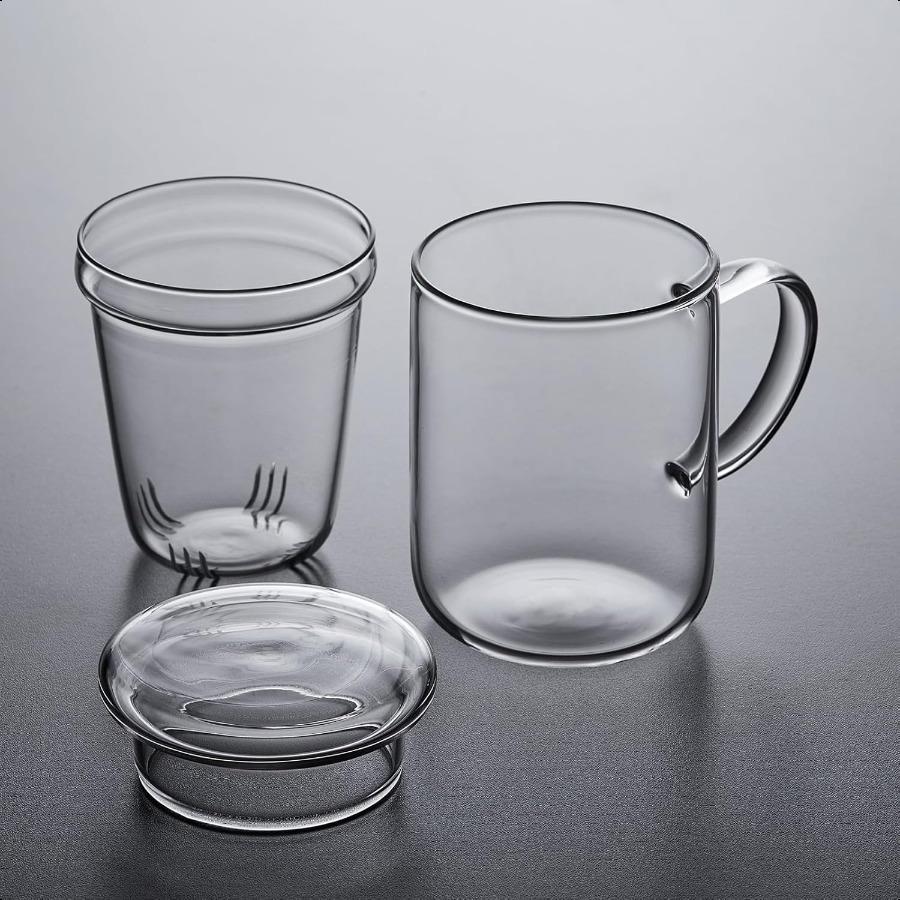 Teacup Glass Tea Cup with Infuser and Lid 17.6oz 520ml Clear Tea Mug for loose leaf tea steeper Blooming Tea Bags Glass Teapot