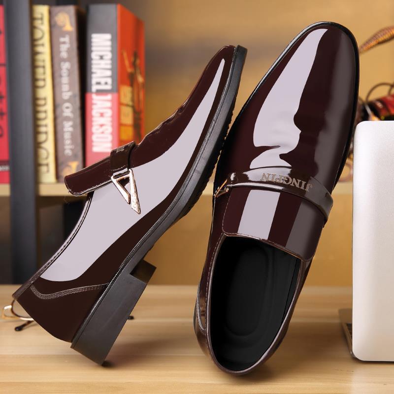 2025 Spring Men's Korean Style Fashion Casual Leather Shoes - Patent Leather Business Shoes
