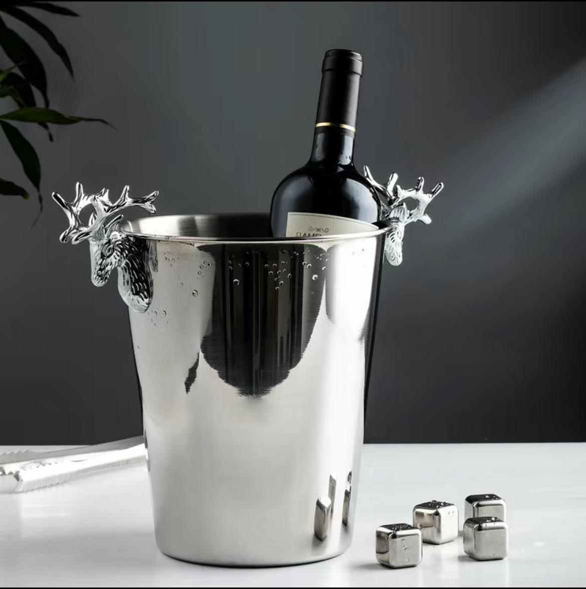 

Ведерко для льда в форме головы оленя, европейское ведерко для льда в форме бочки для шампанского, охладитель для вина KTV, охладитель для бутылок, бочка для льда из нержавеющей стали серебряный