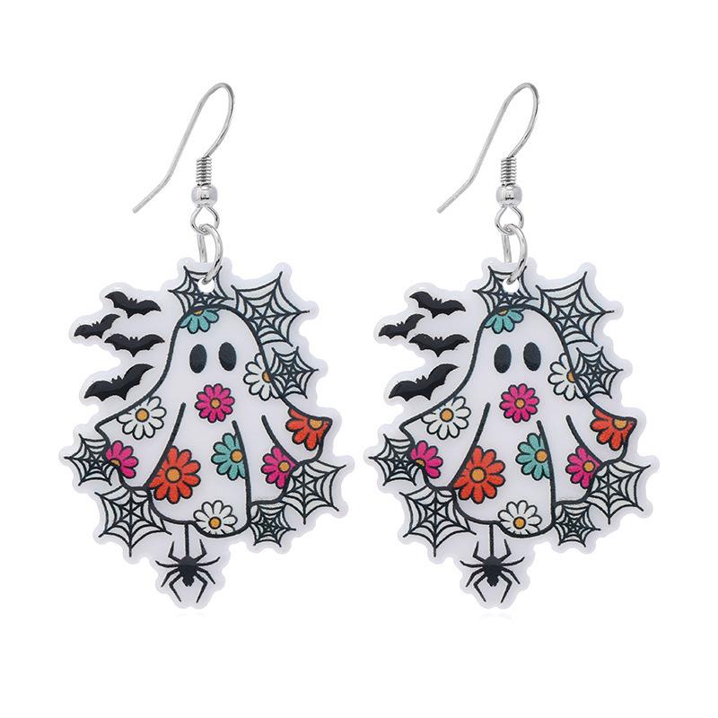 Funny Halloween Earrings European American Skeleton Ghost Earrings Acrylic Colorful Ghost Holiday Party Earrings
