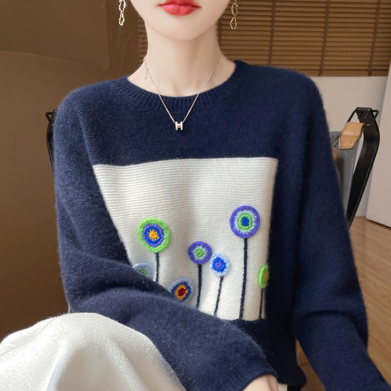 Women's Cashmere Sweater Qinghe Cashmere 30% Cashmere 70% Wool Women's Autumn and Winter Thick Cashmere Pullover Soft and Warm