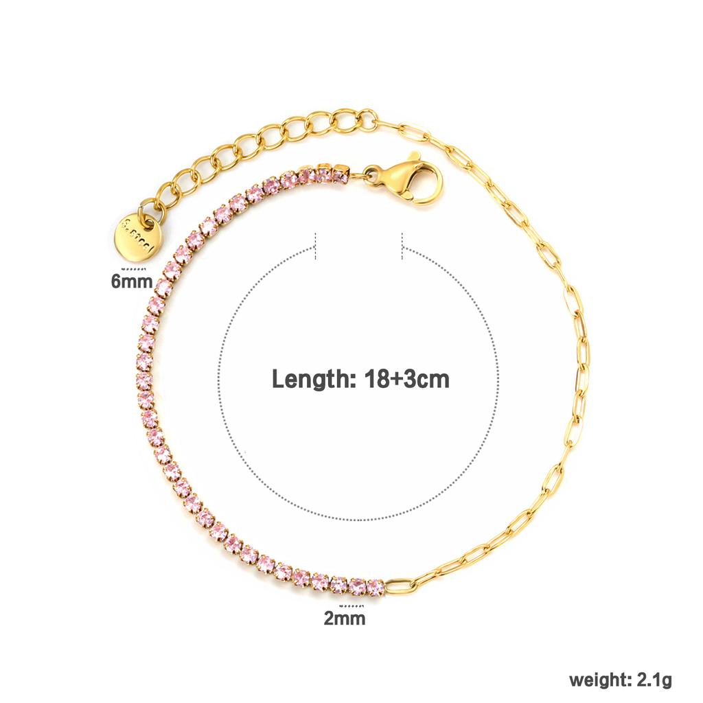 Colorful Zirconia Chain Link Bracelet Simple Luxury Design Women's Fashion Versatile Jewelry
