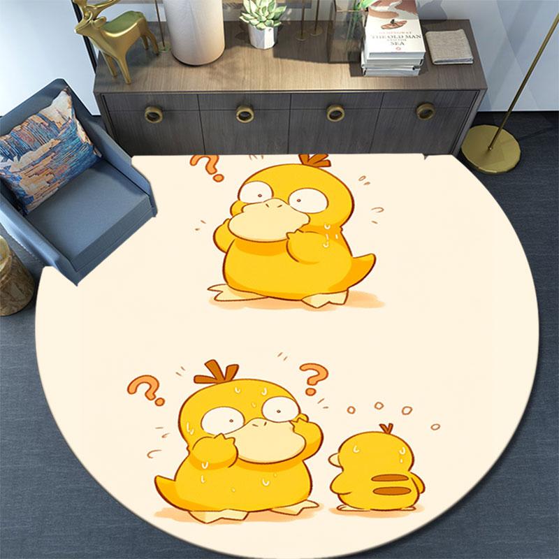 Psyduck Cartoon Pattern Round rug,Carpet Rug for Living Room Bedroom Playroom ,Non-slip Floor Mat,Holiday Gifts and Birthday Gifts.