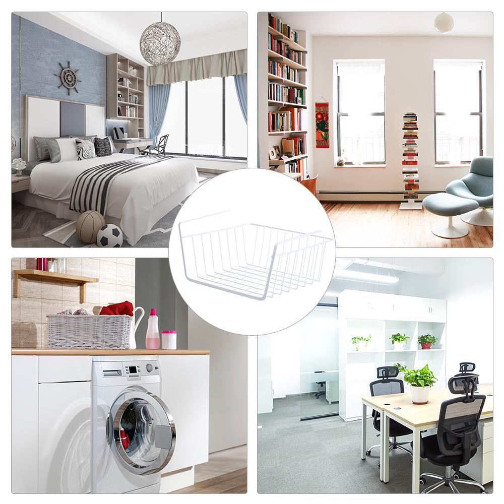 Metal Wire Under Shelf Hanging Storage Basket Space Saving Cabinet Organizer Holder for Bookshelf Kitchen Closet Office