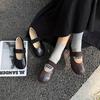 Johnature Sapatos Mary Jane Femininos de Couro Genuíno com Elástico Casual de Couro de Vaca Macio Flats Confortáveis com Solado Macio