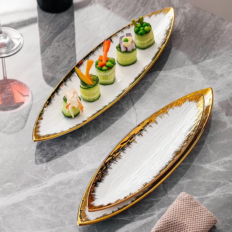 Dairuien Gold-Plated Ceramic Leaf-Shaped Plate