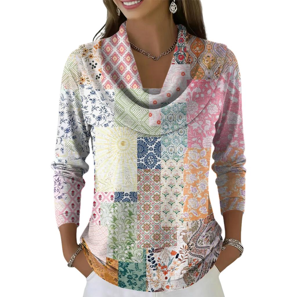 Women's Casual And Fashionable Round Neck Long Sleeved Printed Top Sweater