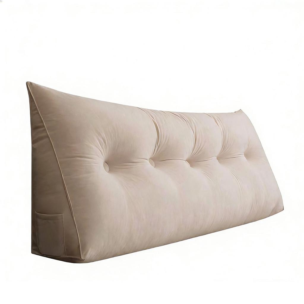 Headboard Wedge Pillow Ergonomic Back Support Plush Triangular Wedge Bed Cushion for Sitting Reading Beige