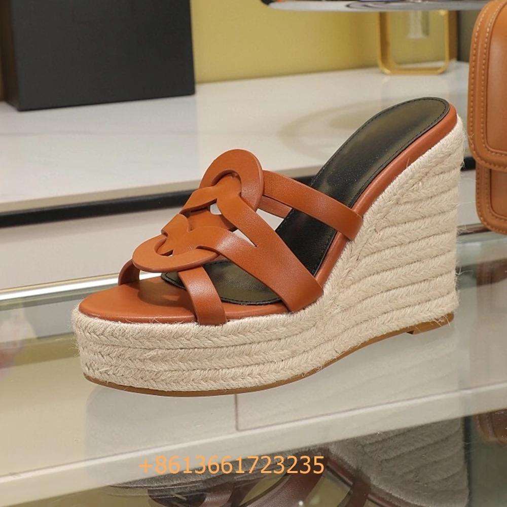 Fashion Corss Strap Patent Leather Platform Women Sandals Wedges Espadrilles Slip On Fashion Heels Open Toe 2025 Summer Newest Slides