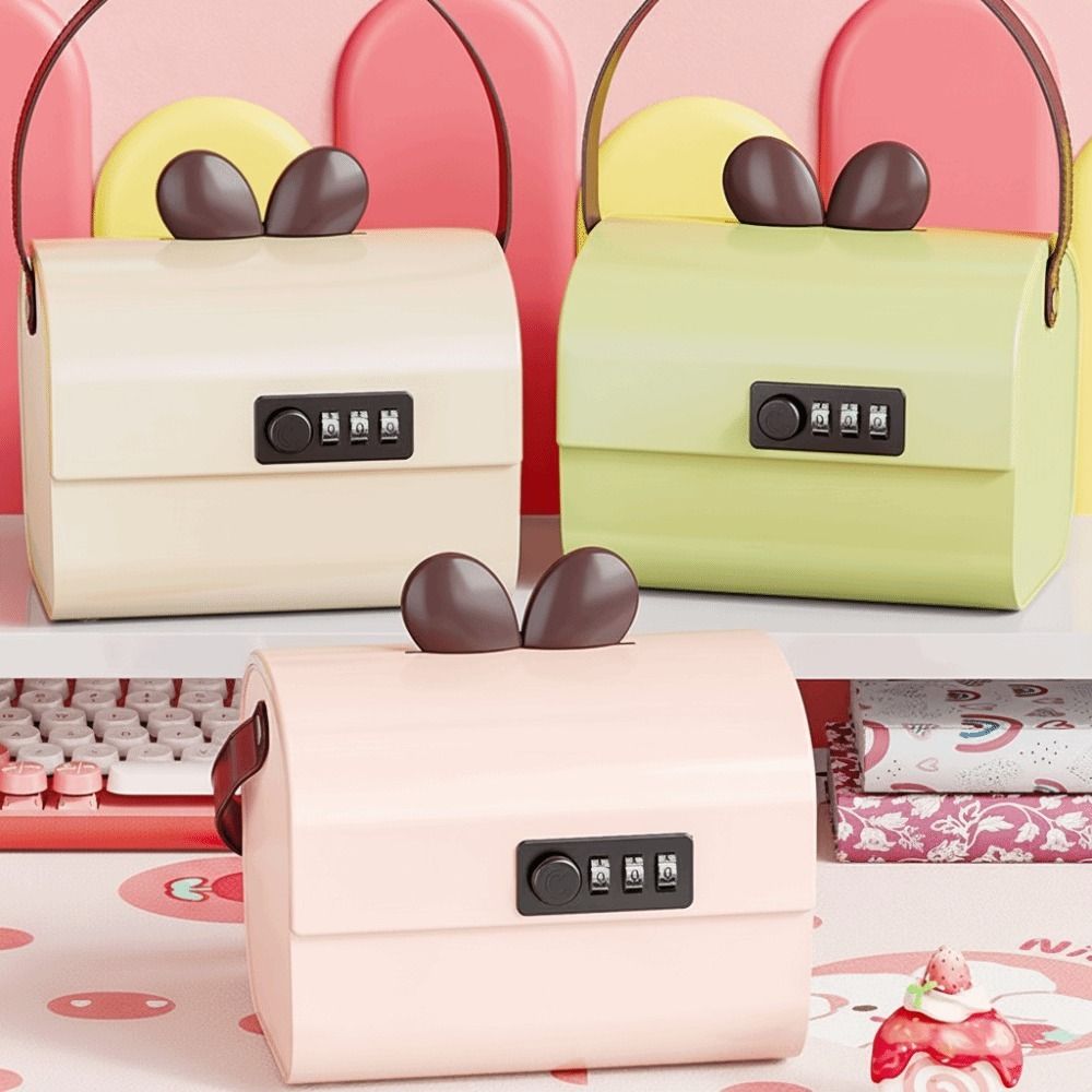 Large Capacity Bunny Ears Storage Box Multi-functional Cartoon Design Kids Savings Box Lockable Feature Plastic Material