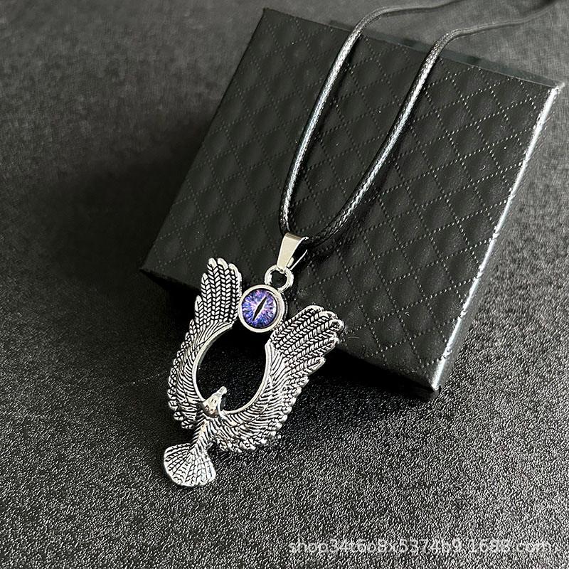 Retro Devil's Eye Pendant: Winged Eagle Stainless Steel Necklace for Men