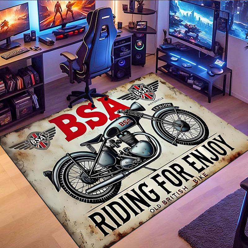 BSA vintage motorcycle pattern rug, non-slip rug, suitable for living room, bedroom, game room, computer room and home décor.