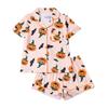 Damen Halloween Pyjama Set Knopfleiste 2-teiliges Pjs Shorts Set Kürbisdruck Kurzarm Nachtwäsche Sets
