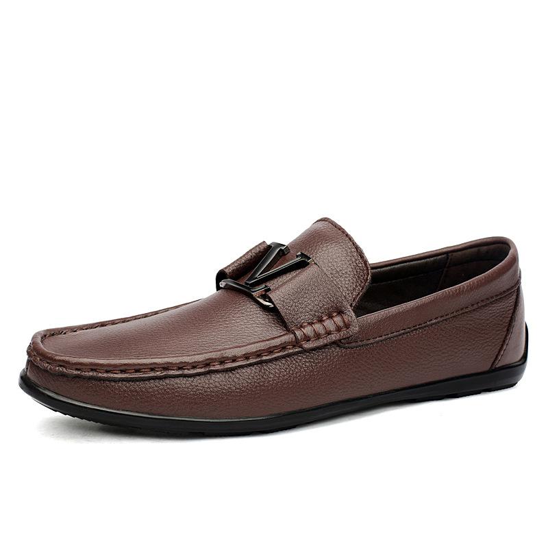 

Autumn men s Doudou shoes one foot casual leather shoes soft sole breathable fashion business first layer cowhide men 47 коричневий