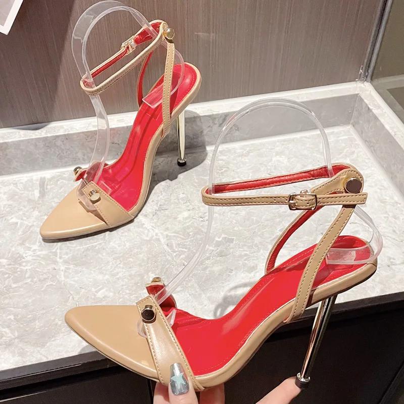 Eilyken 2025 New Summer Sexy Rivet Thin High Heels Women Sandals Street Buckle Strap Banquet Party Ladies Shoes
