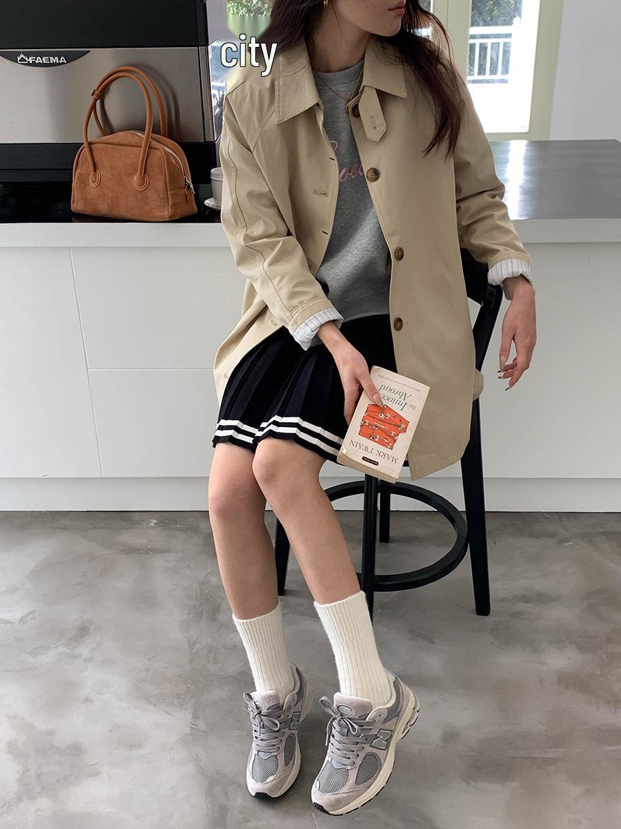 

3rd Morning London Street Style Turn-Down Collar Mid-Length Casual Trench Coat ZY2112 Medium светло-бежевый