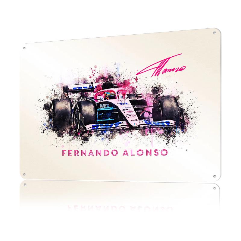 Fernando Alonso Car Poster Customized Vintage Metal Signs Wall Art Retro Tin Plaque for Desk Decor Room Office Decoration