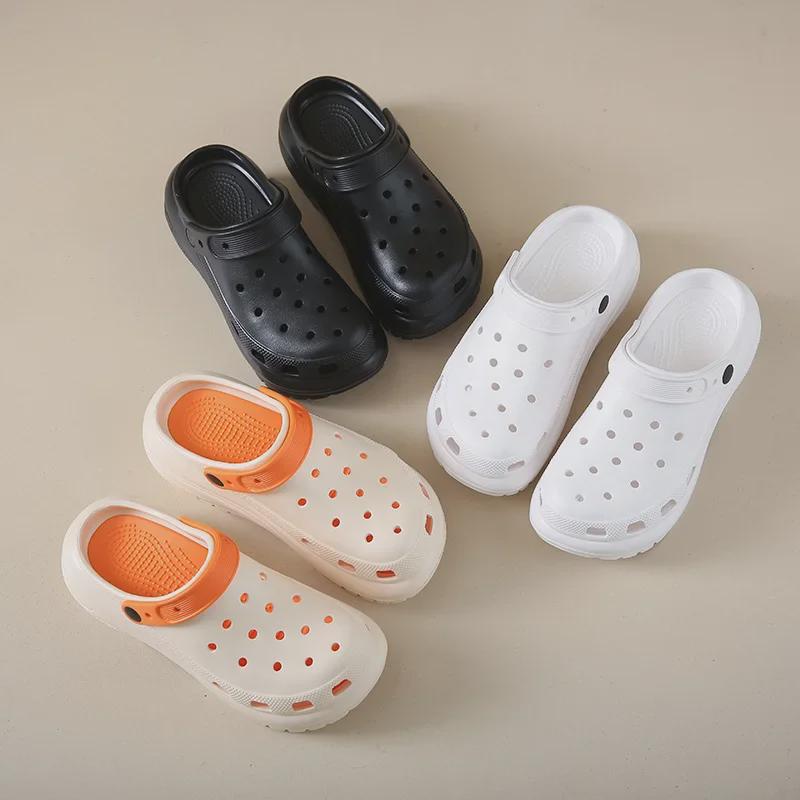 Dames Zomer Antislip Dikke Zool Halve Pantoffels: Baotou Hole Strandsandalen voor Hoogteverhoging