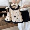 Girls Summer Sleeveless Plaid Princess Two Piece Set with Shorts and Tank Top