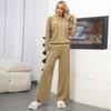Autumn and Winter Collar Single-breasted Loose Casual Wide-leg Pants Knitted Two-piece Set for Women