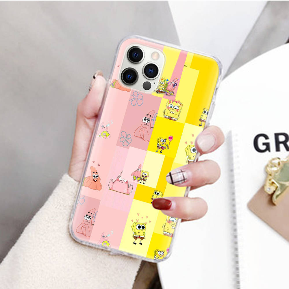 JS44 Spongebob Cartoon Transparente Hülle für Samsung A04 A14 A23 M33 M53 Realme 10 9 C35 C55 VIVO Y02 X80 Infinix Hot 30 Note 11 Tecno Spark 8P Pro