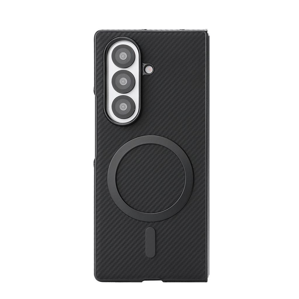 For Samsung Galaxy Z Fold5 5G Case Carbon Fiber Texture PU Leather Coated TPU Cover Magnetic Case