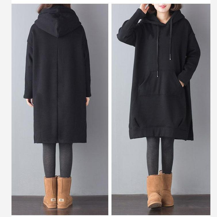 Autumn and Winter Clothes Large Size Mid-length Plus Velvet Thick Loose Sweater Hooded Split Jacket Ladies