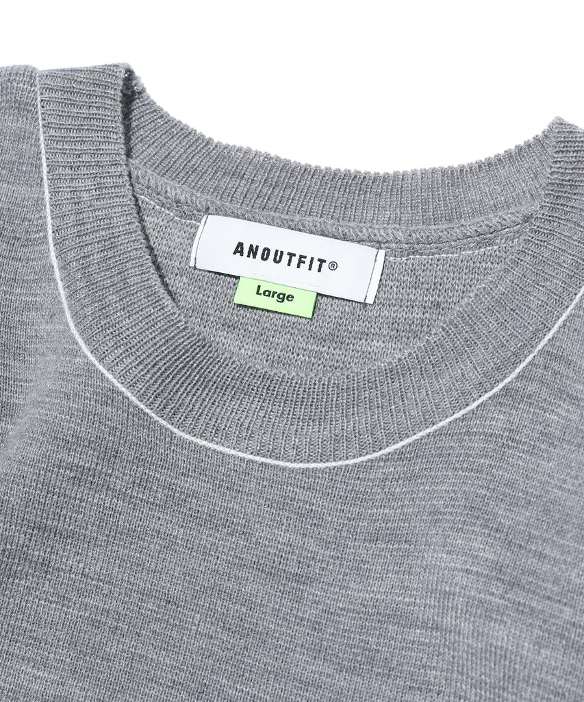 Aott Unisex Top Stitch Crew Neck Knit Vest Gray
