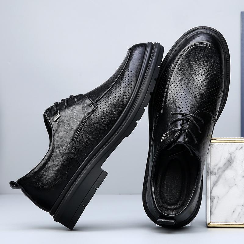 Spring and summer new leather hollowed-out leather shoes men's formal wear business breathable casual groom wedding shoes men's trend