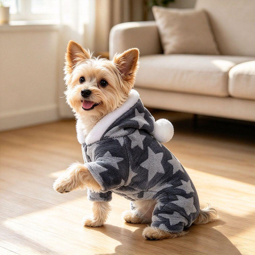 Star Pattern Dog Pajamas Soft Plush Pet Bodysuit Gifts Dog Jumpsuit Indoor