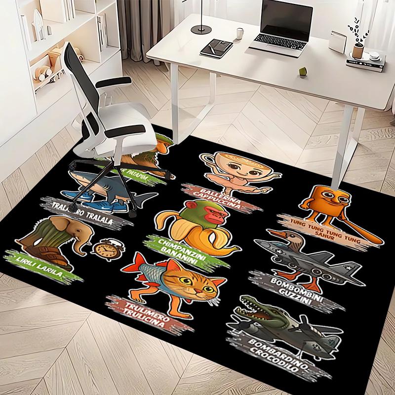 1pc Italian Brainrot characters7 Print Area Rug - Soft, Washable Non-Slip Indoor Mat, Living Room, Home Office Decorative Rug,Office Decorative