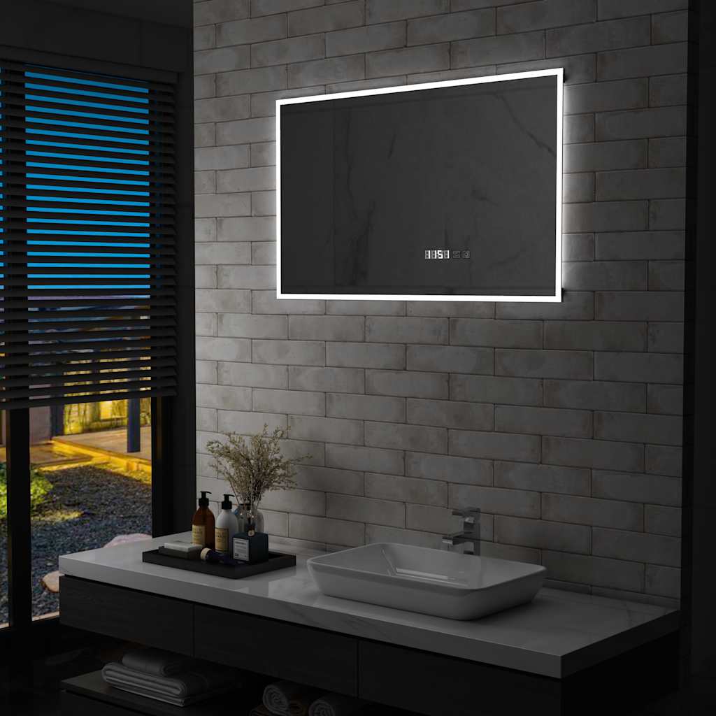 LED Bathroom Mirror with Touch Sensor and Time Display 100 x 60 cm