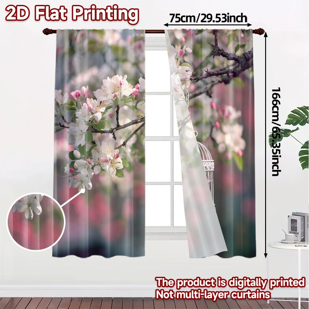 2pcs, 2D FLAT PRINTING Curtains (Without Rod) Blossom Birdcage Modern Print Curtains Durable Polyester Curtains Home Decor