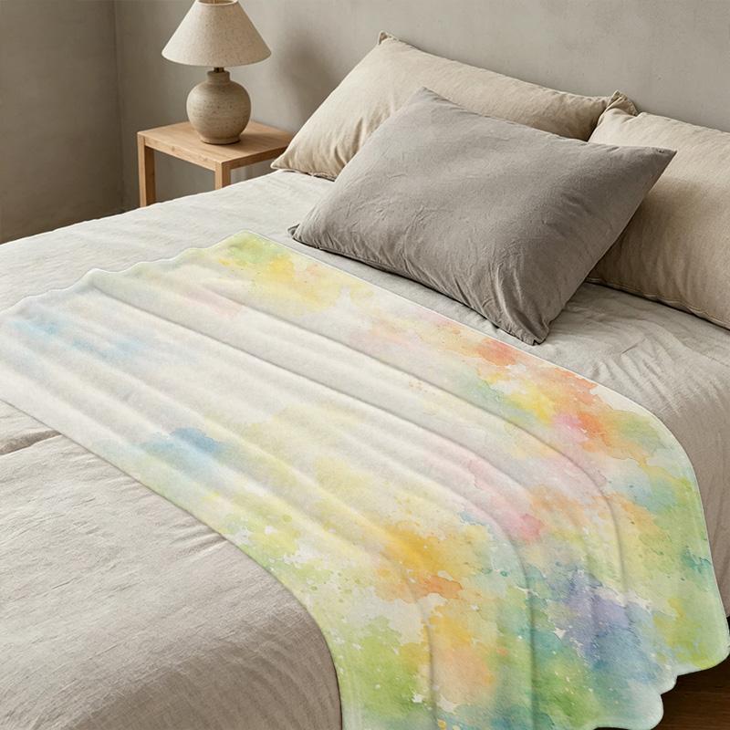 Cozy Soft Watercolor Flannel Throw Blanket – No Shedding, Skin-Friendly, Warm for Home TV Nights, Christmas & Halloween Use