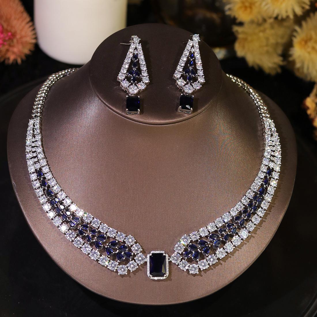 

Fashion Wedding Jewelry Sets Shiny Red and white inlaid CZ Crystal Necklace and Earrings 2PCS Bridal Dress Party Accessories WHITE&43.5 cm синий