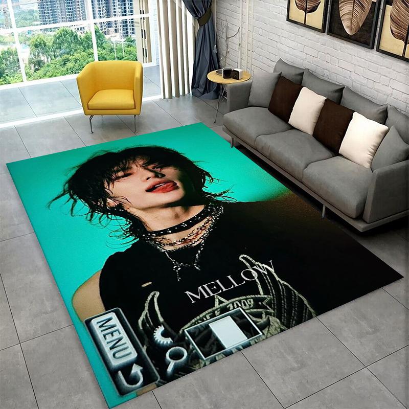 Fashion Kpop Hyunjin Stray Kids Non-Slip Area Rug for Living Room,Bedroom,Playroom,Soft Carpet Floor Mat Home Decor Rug Kid Room