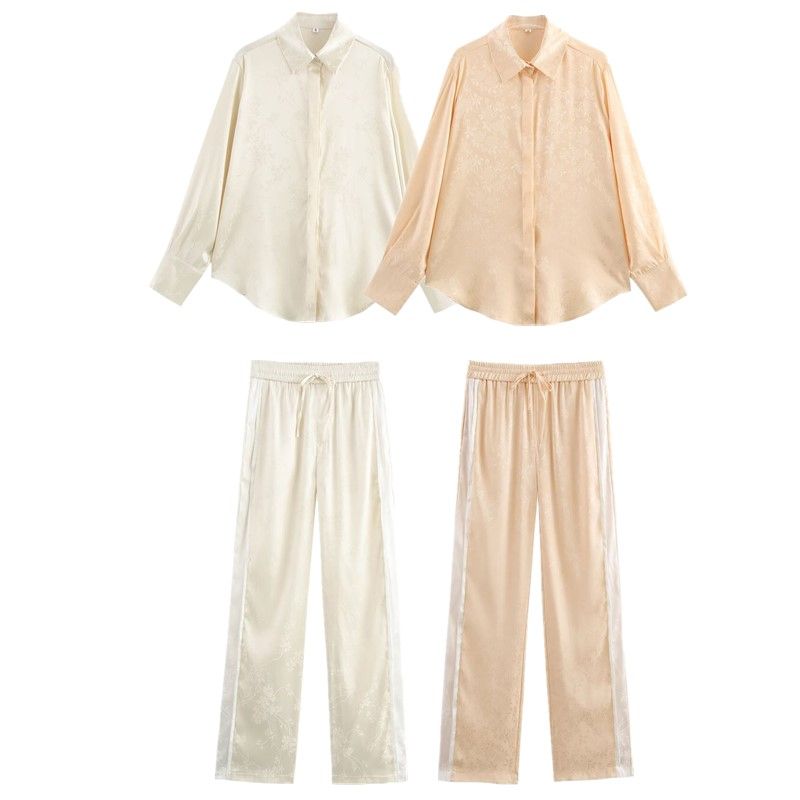 Fashion Style 2024 Autumn New Women's Flower Jacquard Lapel Versatile Gentle Long Sleeves Shirt 1165177