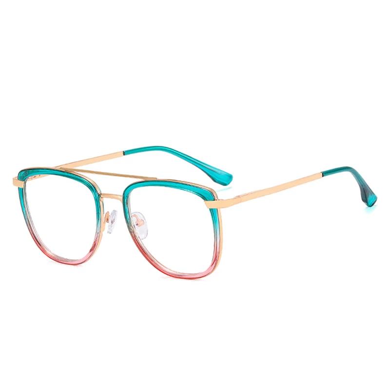 SHAUNA Retro Metal Double Bridges Women Glasses Frames Fashion Clear Anti-Blue Light Eyewear Men Optical Double Color Frame