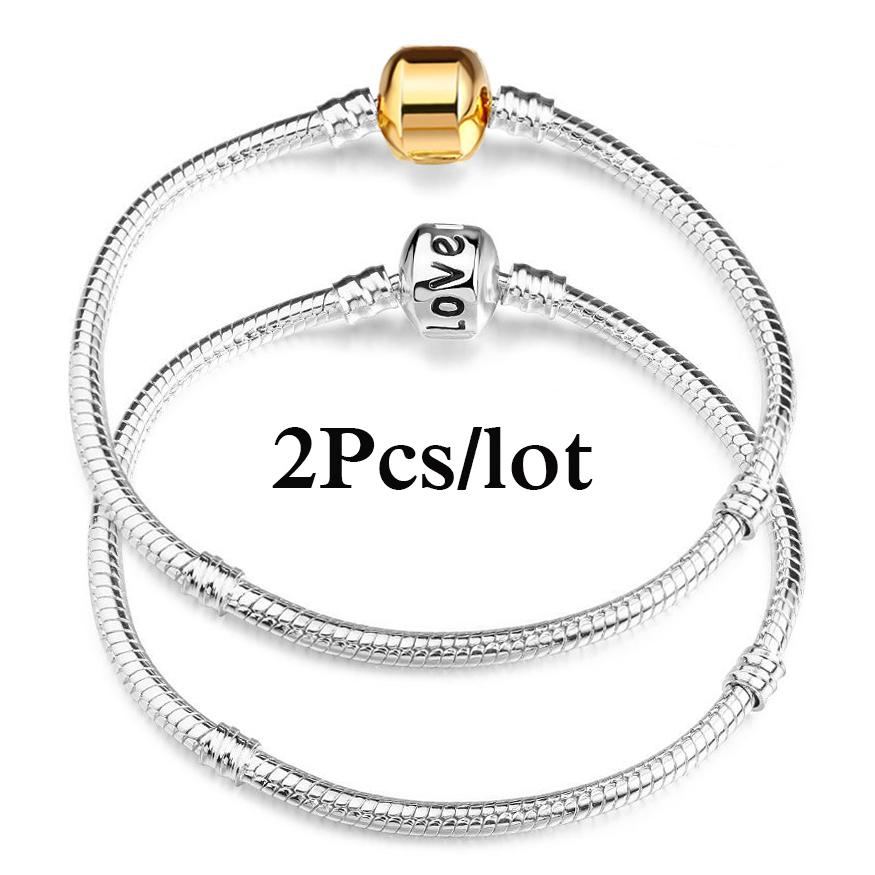 2 Stück/Los Sonderangebot 3mm Silberfarbene Schlangenkette Charm-Armband Für Damen Herren Passend für DIY-Armbänder Schmuck Geschenk