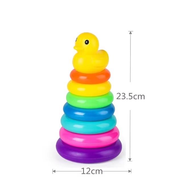 Montessori Rotating Rainbow Tower Baby Stacking Puzzle Toddler Toys Children Motor Skill Game Spinning Stacking Toys 1 To 2 Year