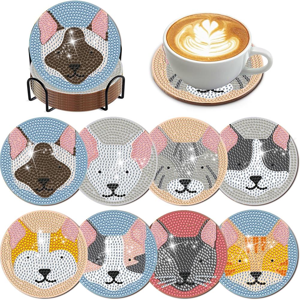 8Pcs Diamond Painting Coasters Animals Diamond Art Painting Kits DIY Diamond Art Coaster Diamond Art Crafts for Adults Gift