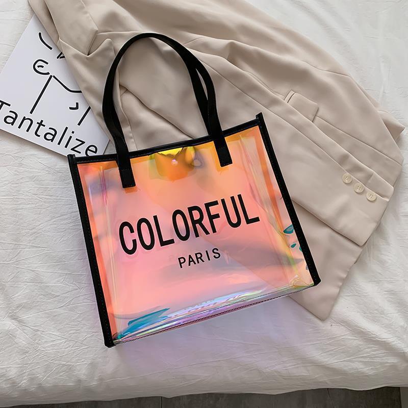 

Женская желеобразная сумка-тоут Водонепроницаемая прозрачная ПВХ лазерная сумка Летний тренд Пляжная сумка Большой вместимости Сумка через плечо