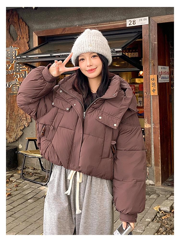 Dames Kort Hette Vindtett Tykk Varm Vinterjakke