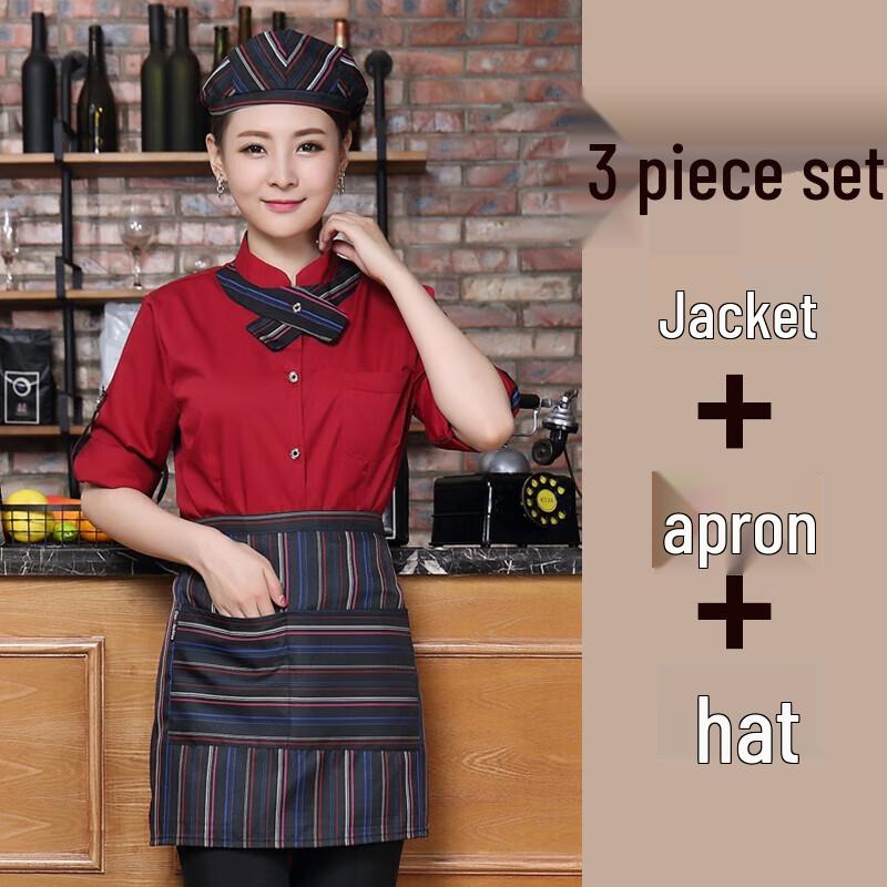 

Женский Красный Комплект Рабочей Формы с Топом, Фартуком и Шляпой 1