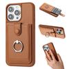 For iPhone 15 Pro Max Case Drawing Type Card Slots Litchi Texture Leather Back Cover with Ring Kickstand