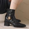 Vintage Square Toe Ankle Boots for Women Autumn Winter Zipper Black Thick Heels Short Boots Woman PU Leather Botas Mujer