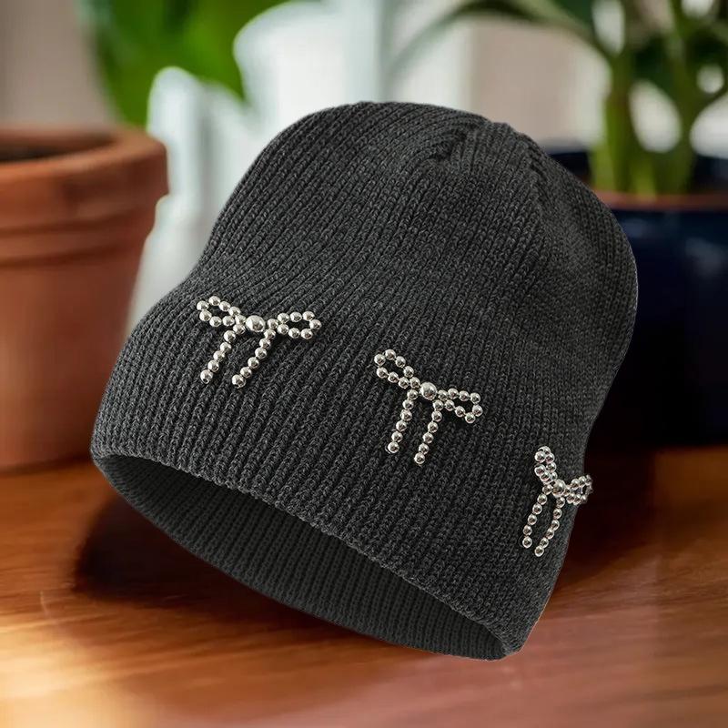 Women's Pullover Hats Korean Bow Simple Fashionable Versatile Knitted Hats Sweet Cool Y2K High Quality Pullover Hats For Girl